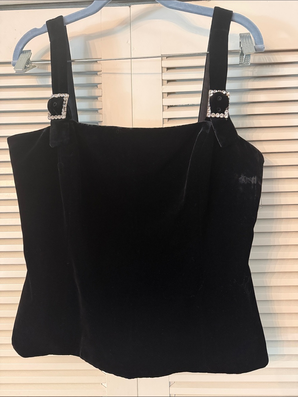 INC International Concepts Black Velvet Cami with Rhinestone Buckle Straps